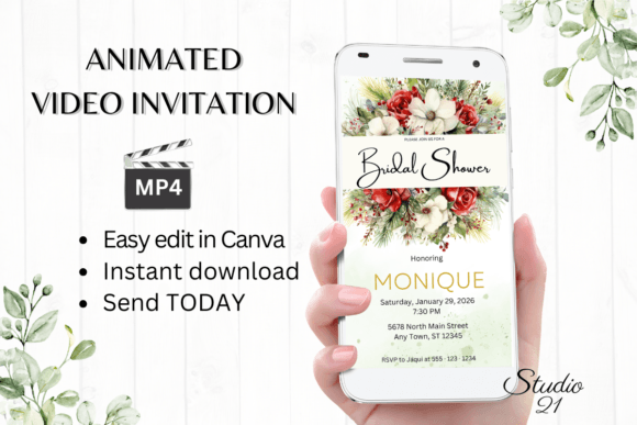 Christmas Bridal Shower Invite W4186: Your Festive Digital Solution