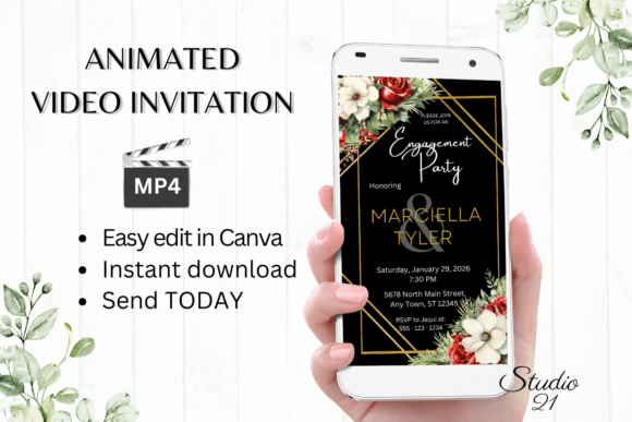 Christmas Engagement Party Invite W1185: Your Festive Digital Template