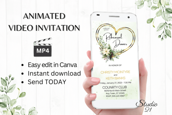 Christmas Rehearsal Dinner Invite W7178: Festive Animated Invitations