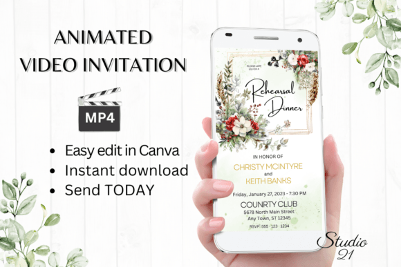 Christmas Rehearsal Dinner Invite W7182: Digital Animated Template Guide