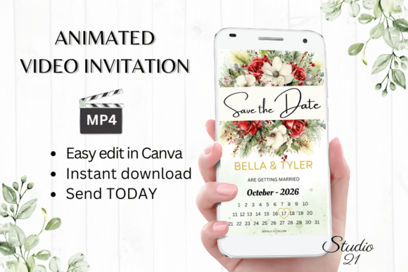 Christmas Save the Date W2186B: A Festive Digital Animated Video Invitation Template