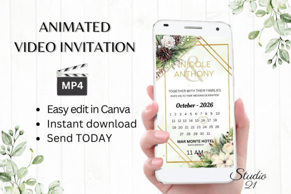 Christmas Wedding Invitation W8174B: A Festive Digital Evite