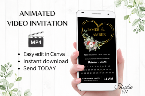 Christmas Wedding Invitation W8189B: Effortless Digital Elegance