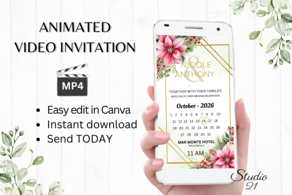 Christmas Wedding Invitation W8194B: Your Festive Digital Evite